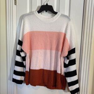 Chic Striped Sweater - Pink, White, and Brown